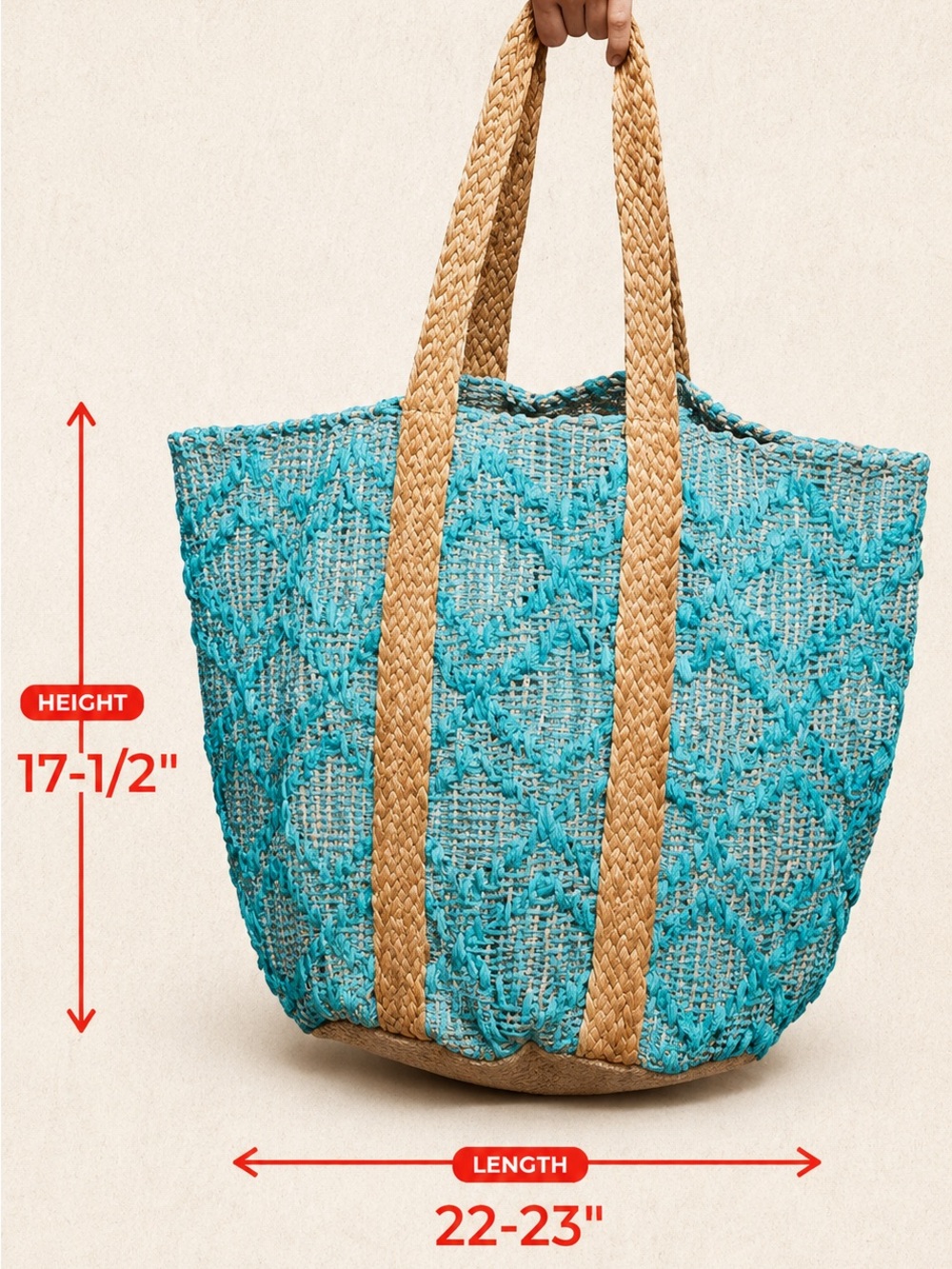 POL Handwoven Tote Bag in Turquoise with Natural Handles - Picture 6 of 6